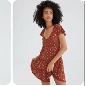 NWT Aeropostale babydoll Floral Dress rust tiered dress sz XS